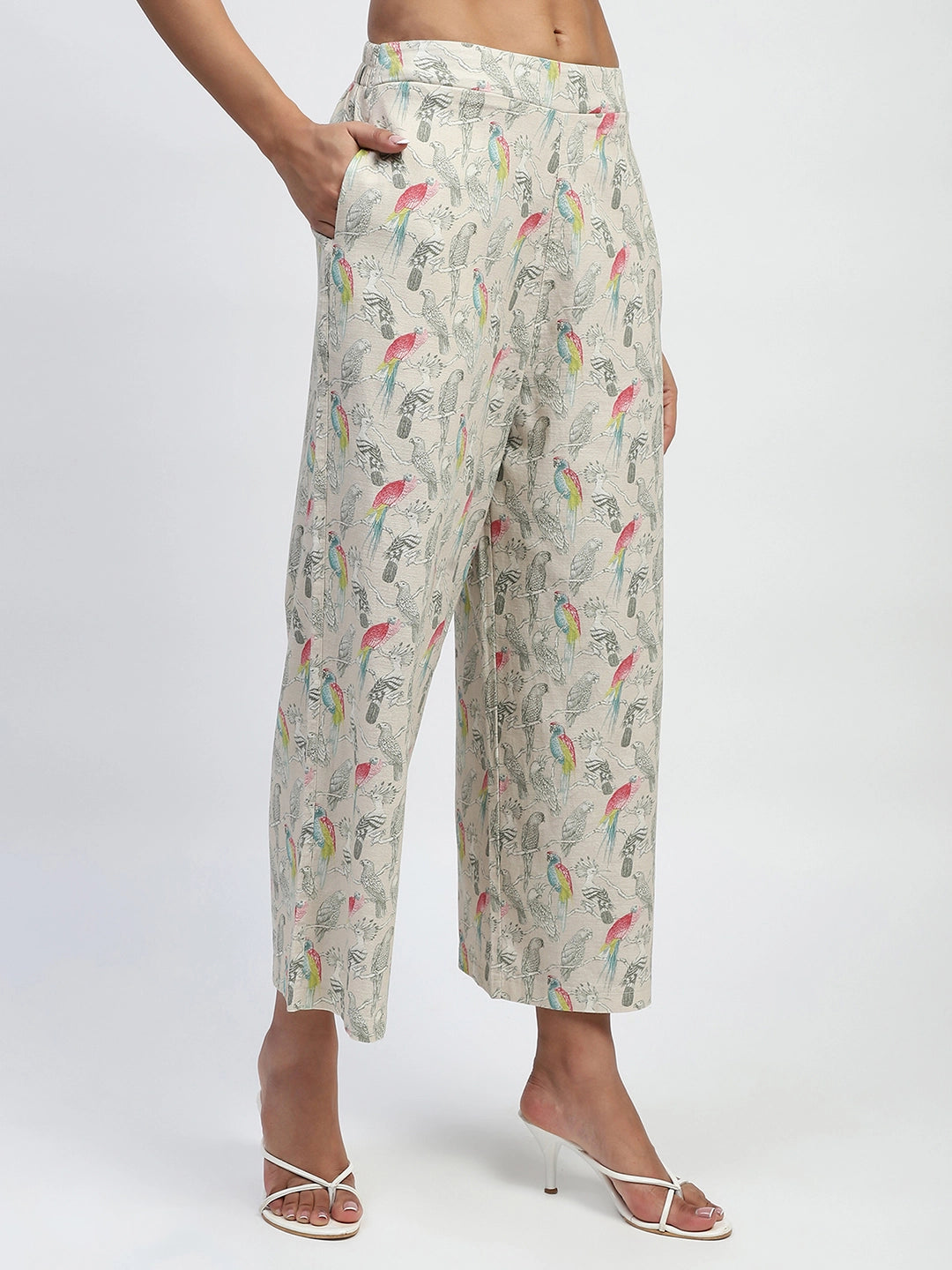 Beige Quirky Print Cotton Lower - Global Republic