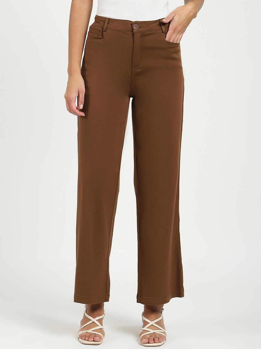 Brown Stretchable Loose Fit Trousers - Global Republic
