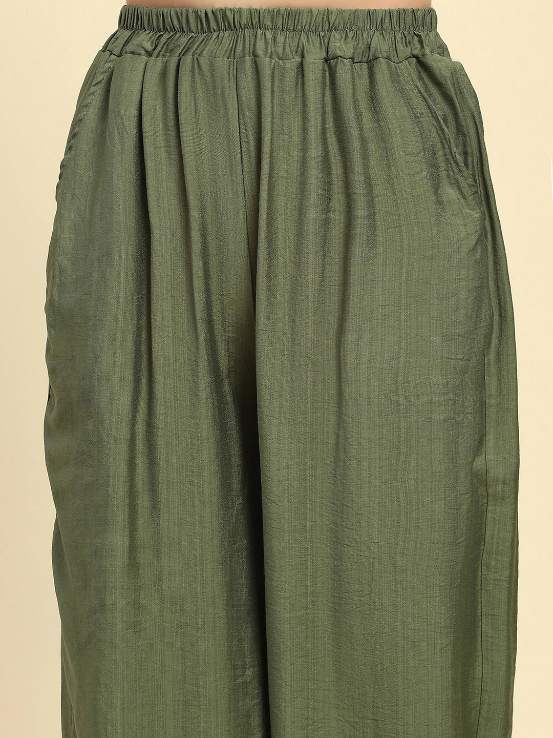 Green Embroidered Rayon Nightsuit - Global Republic