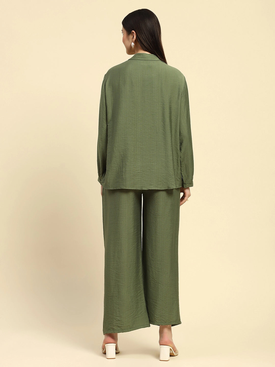 Green Embroidered Rayon Nightsuit - Global Republic
