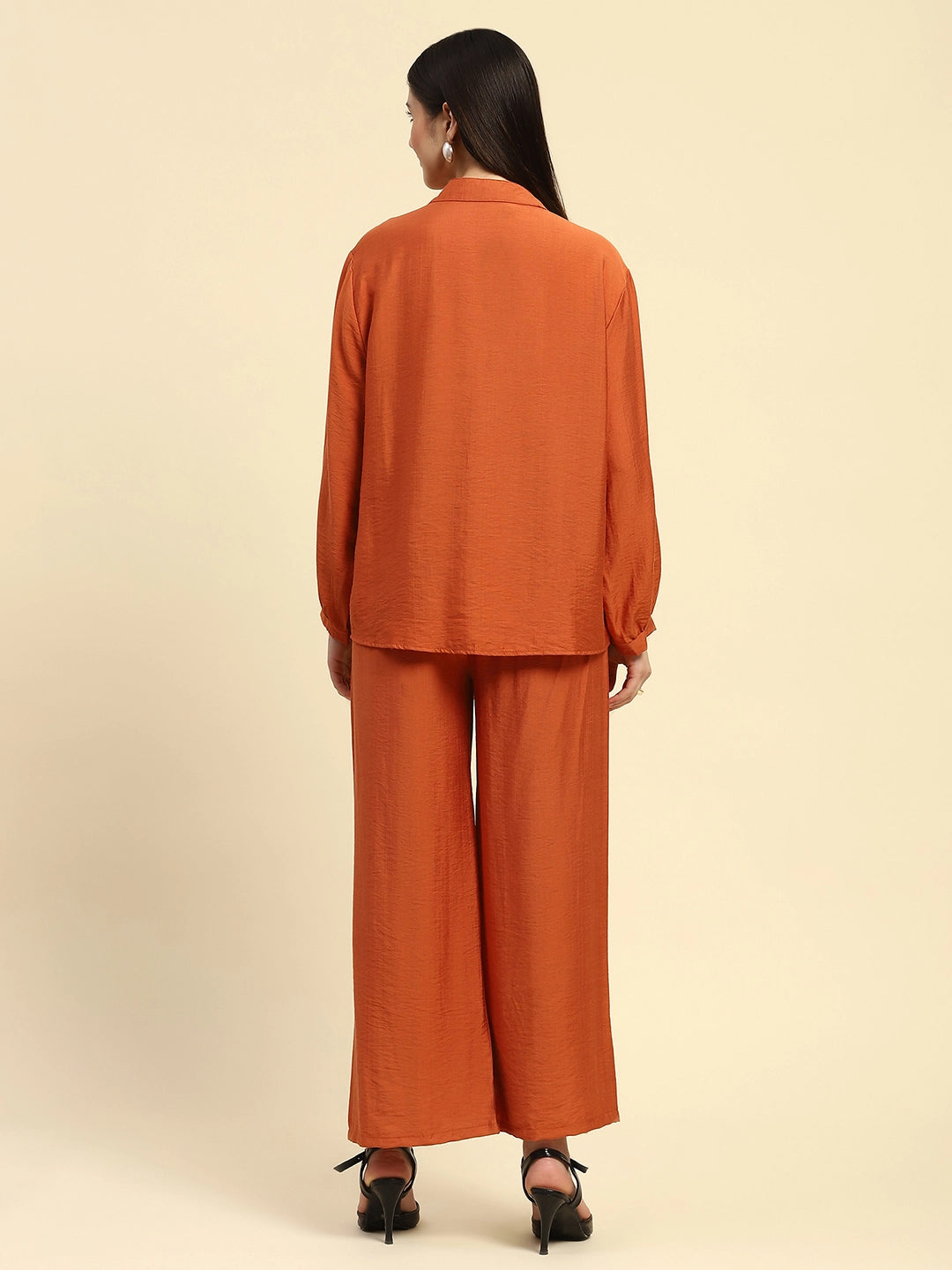Rust Embroidered Rayon Nightsuit - Global Republic