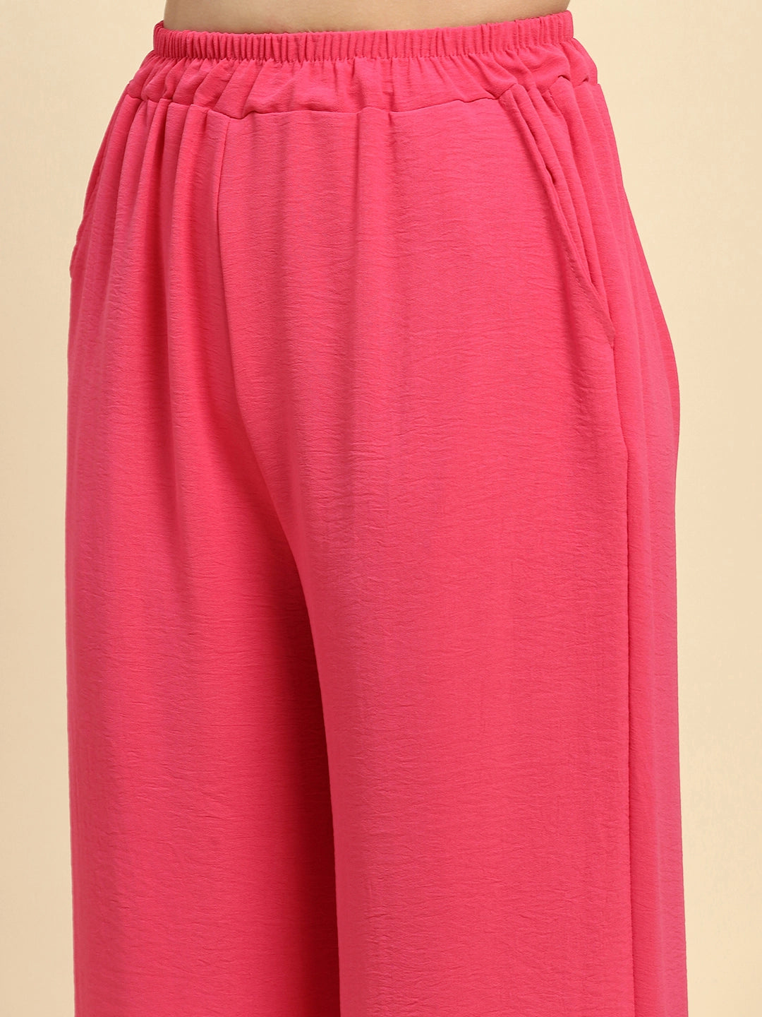 Pink Solid Lace Loose Nightsuit - Global Republic