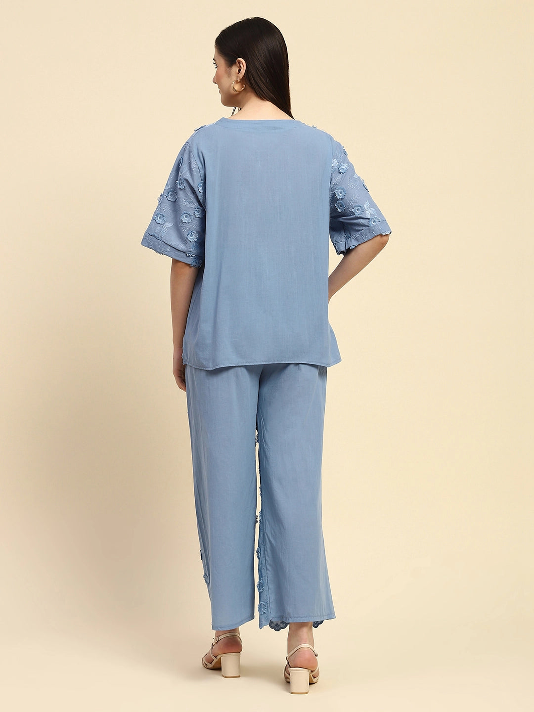 Blue Embroidered Cotton Nightsuit - Global Republic