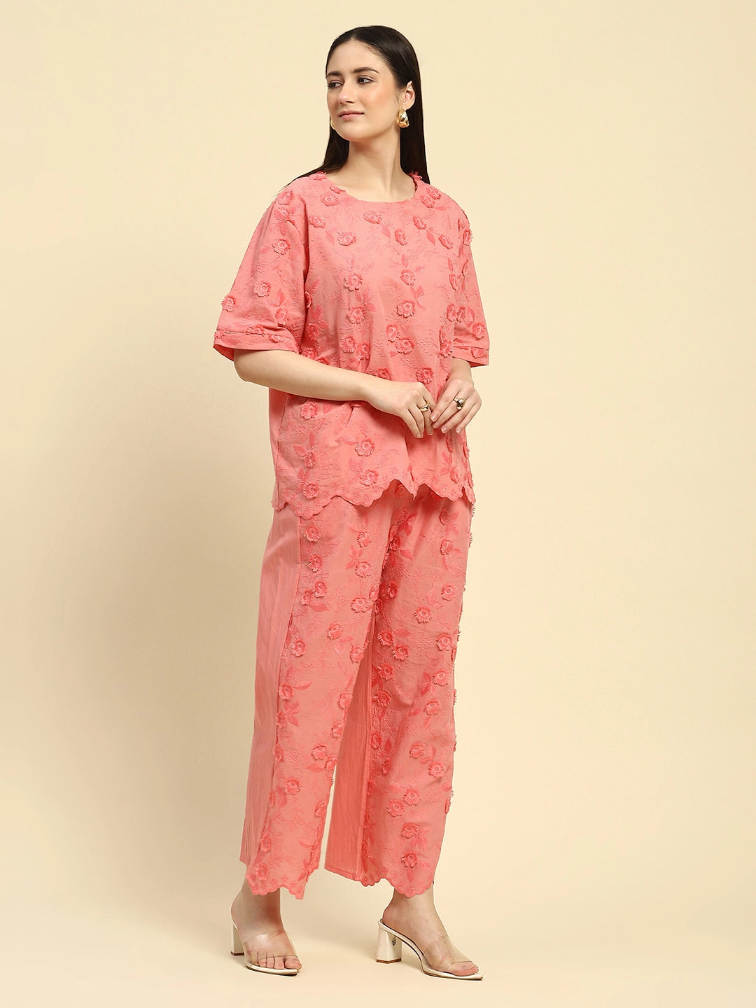 Pink Embroidered Cotton Nightsuit - Global Republic