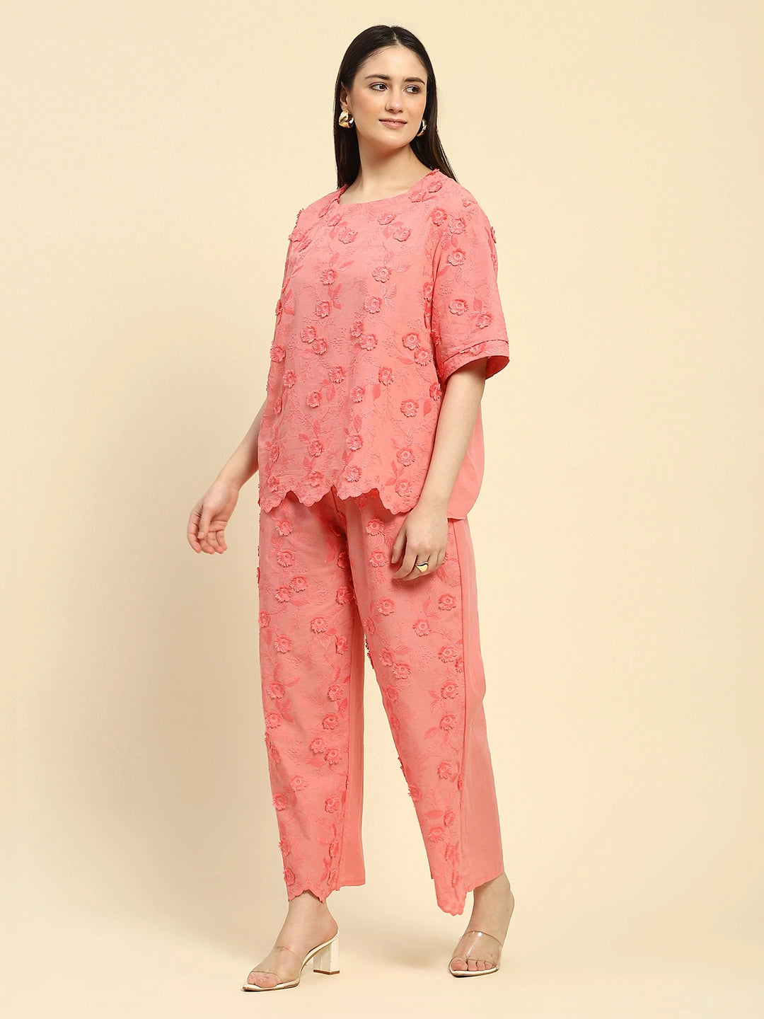 Pink Embroidered Cotton Nightsuit - Global Republic
