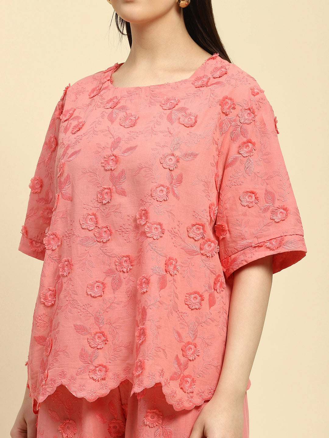 Pink Embroidered Cotton Nightsuit - Global Republic