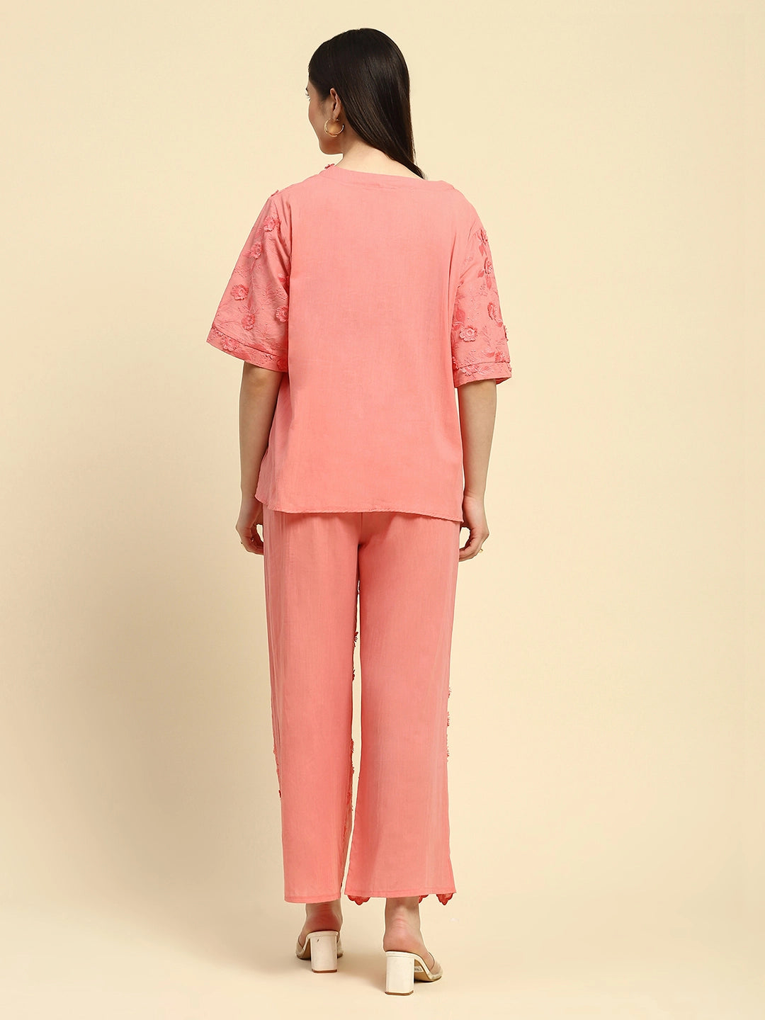Pink Embroidered Cotton Nightsuit - Global Republic