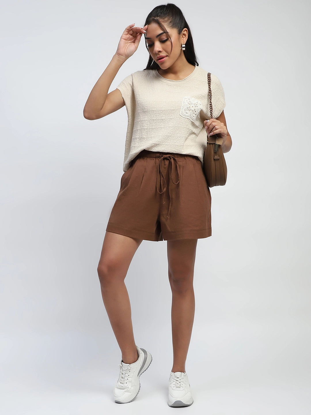 Mocha Solid Rayon Loose Fit Shorts - Global Republic