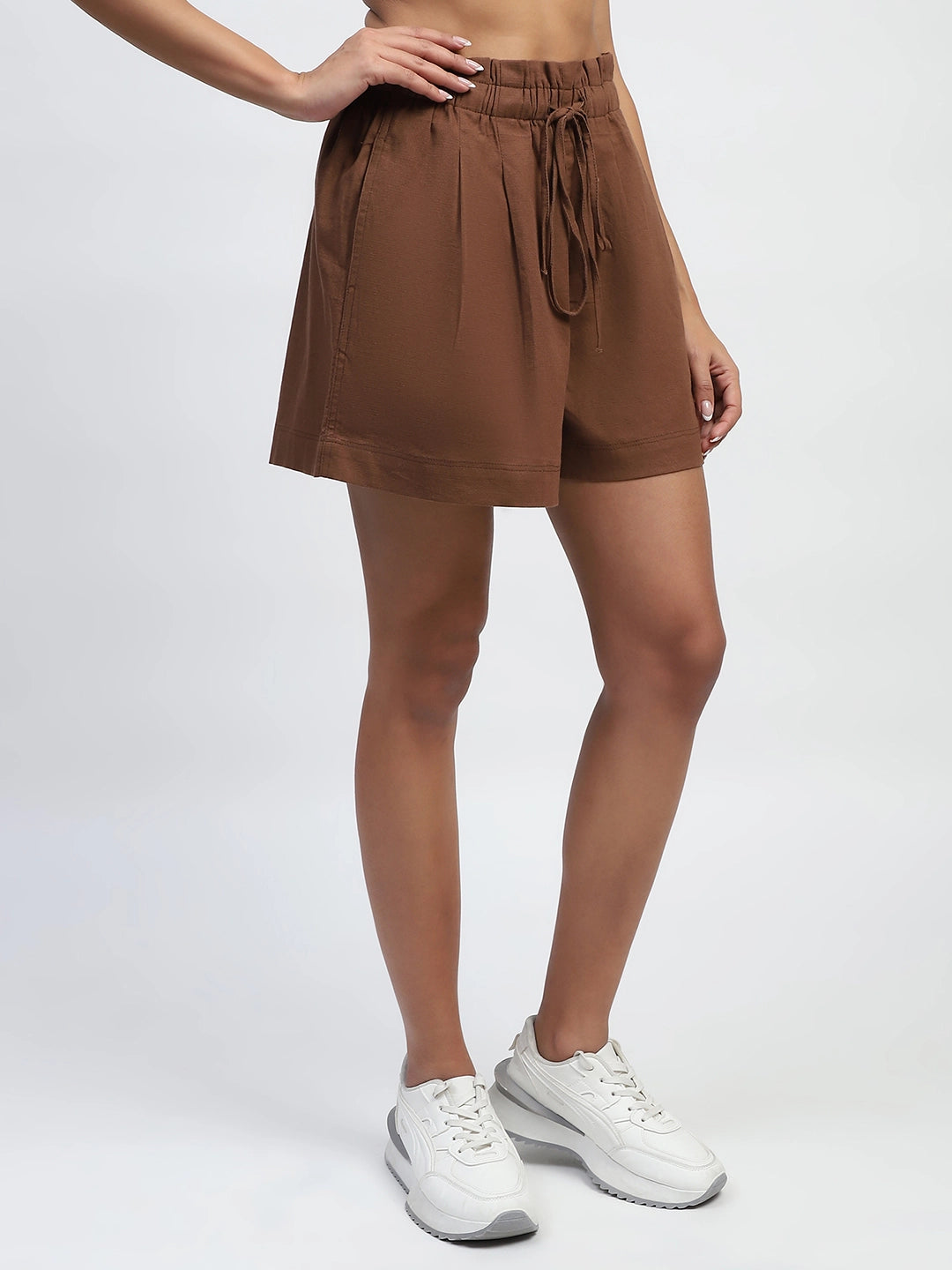 Mocha Solid Rayon Loose Fit Shorts - Global Republic