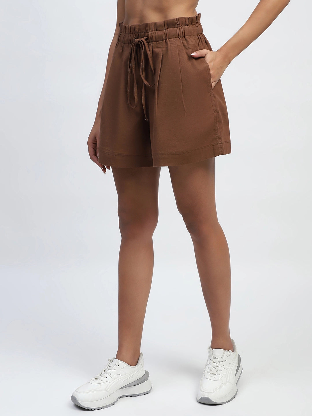 Mocha Solid Rayon Loose Fit Shorts - Global Republic