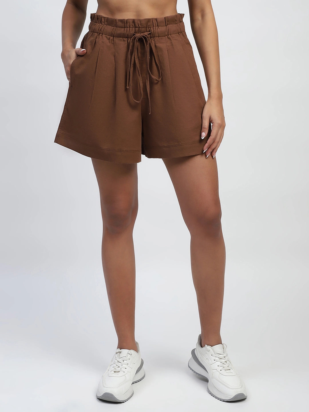 Mocha Solid Rayon Loose Fit Shorts - Global Republic
