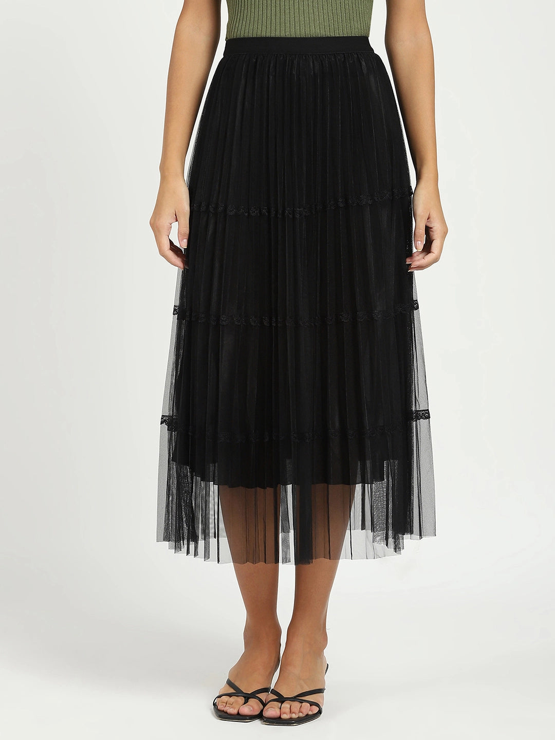 Black Pleated Net Skirt - Global Republic