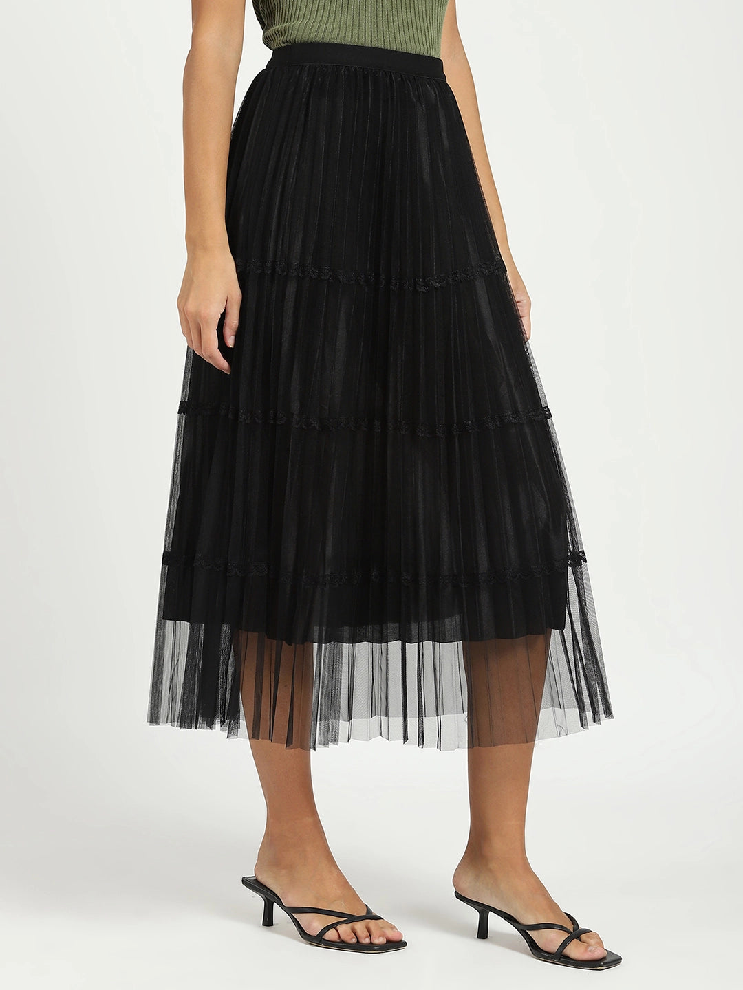 Black Pleated Net Skirt - Global Republic
