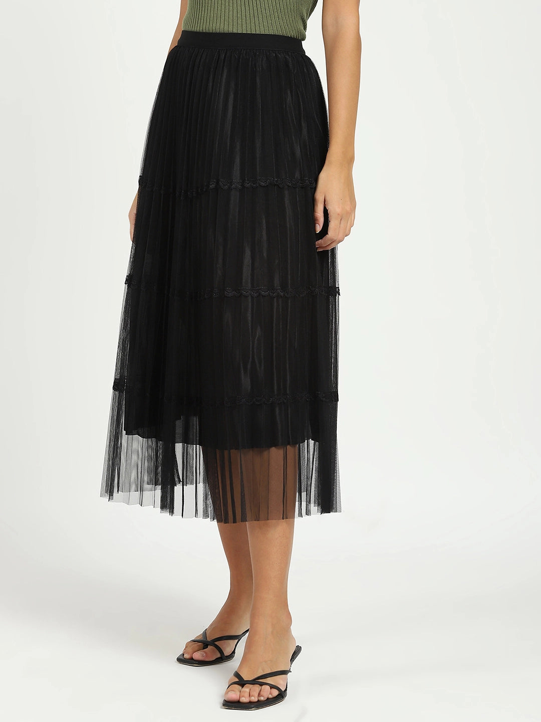 Black Pleated Net Skirt - Global Republic