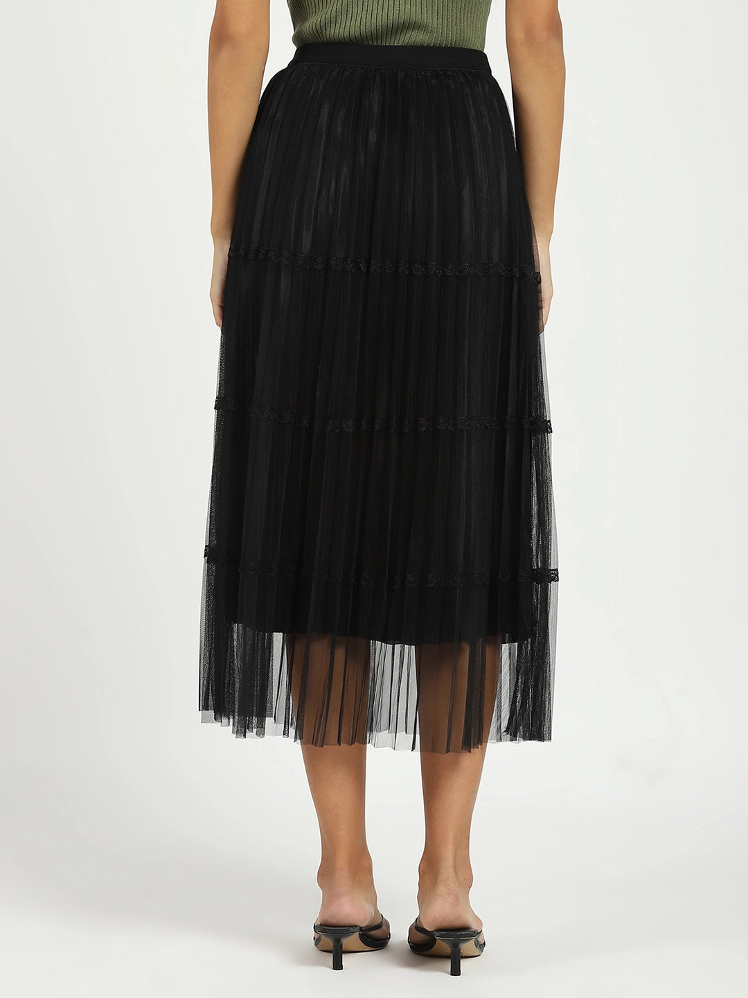 Black Pleated Net Skirt - Global Republic
