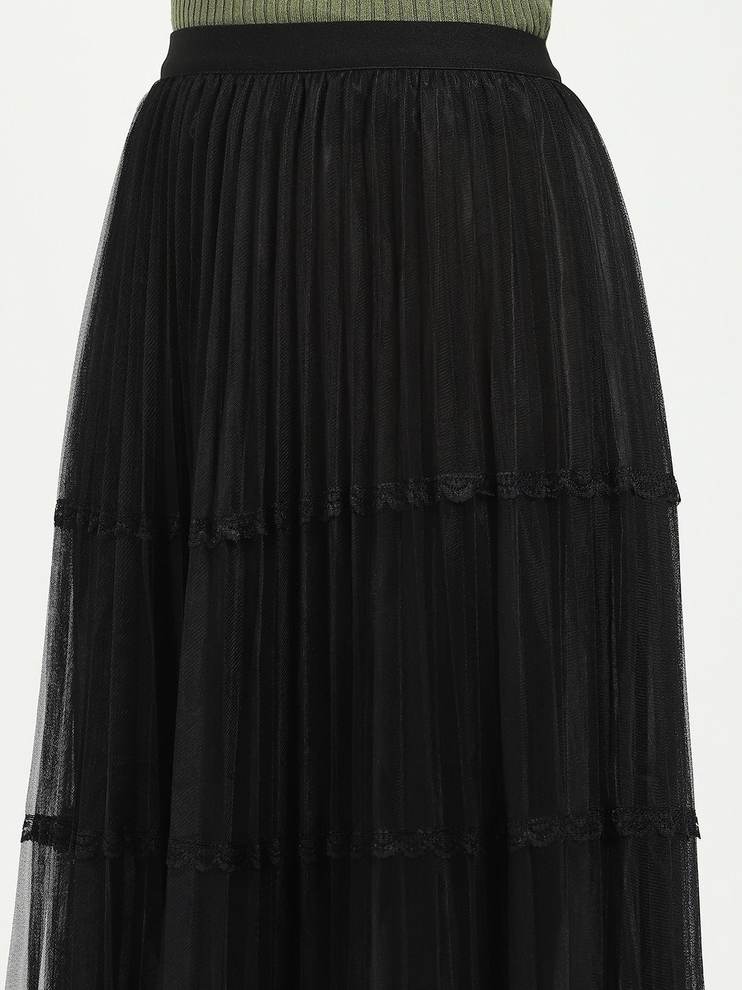 Black Pleated Net Skirt - Global Republic