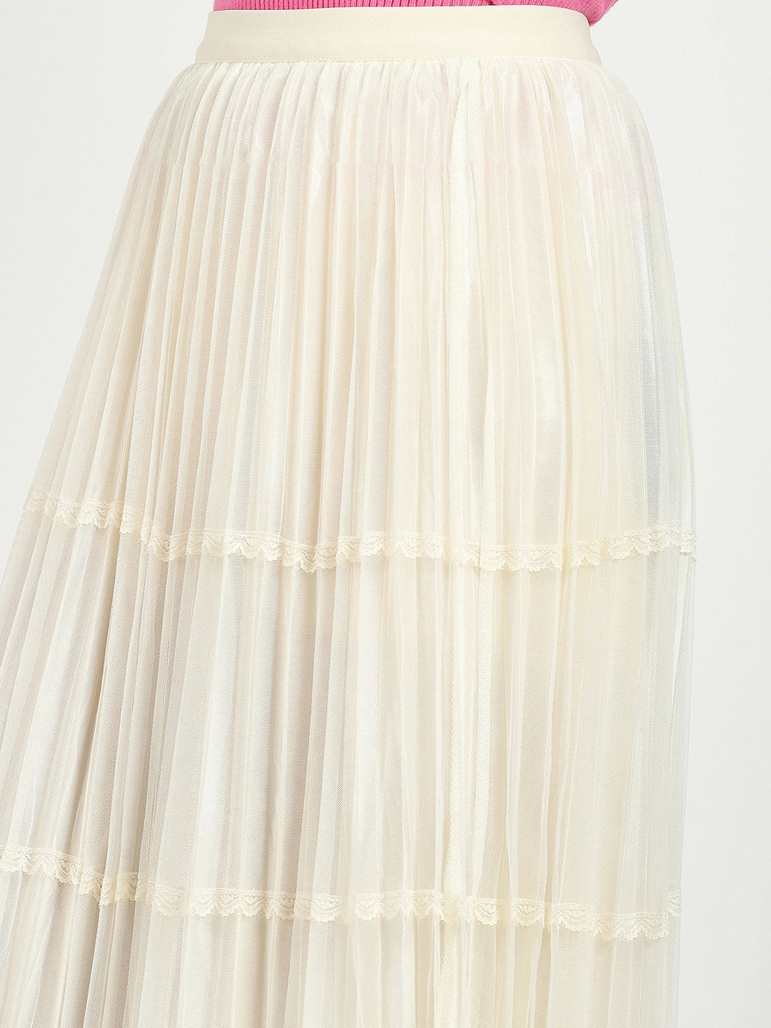 Cream Pleated Net Skirt - Global Republic