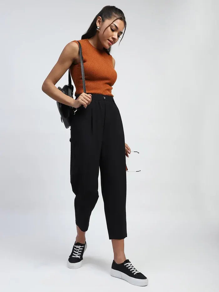 Black Solid Nylon Relaxed Fit Lower - Global Republic