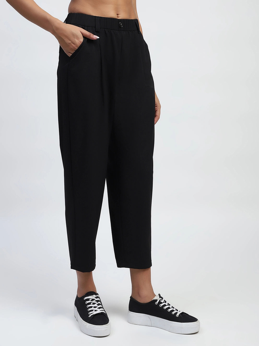 Black Solid Nylon Relaxed Fit Lower - Global Republic