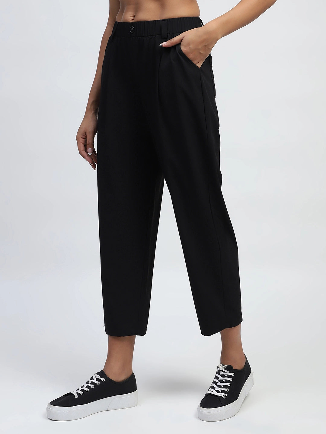 Black Solid Nylon Relaxed Fit Lower - Global Republic