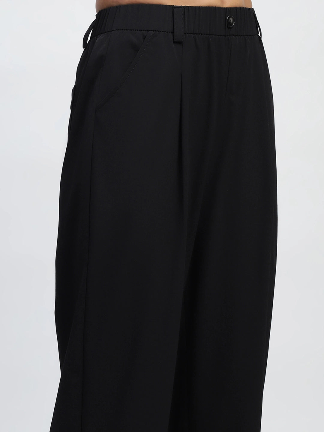 Black Solid Nylon Relaxed Fit Lower - Global Republic