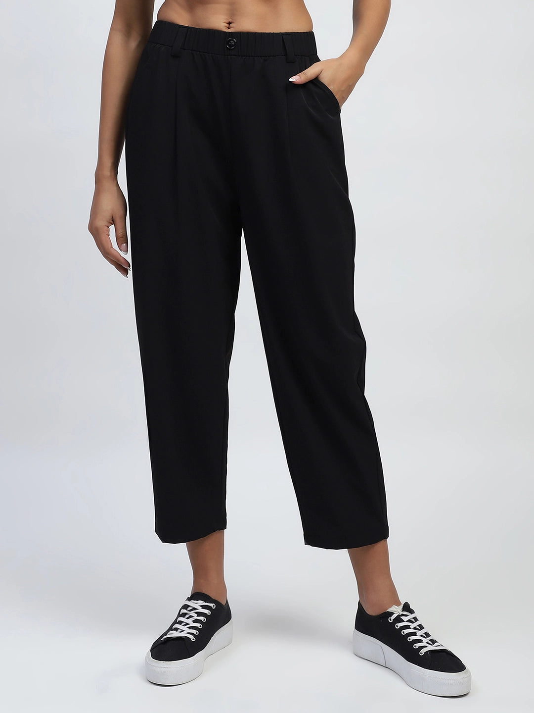 Black Solid Nylon Relaxed Fit Lower - Global Republic