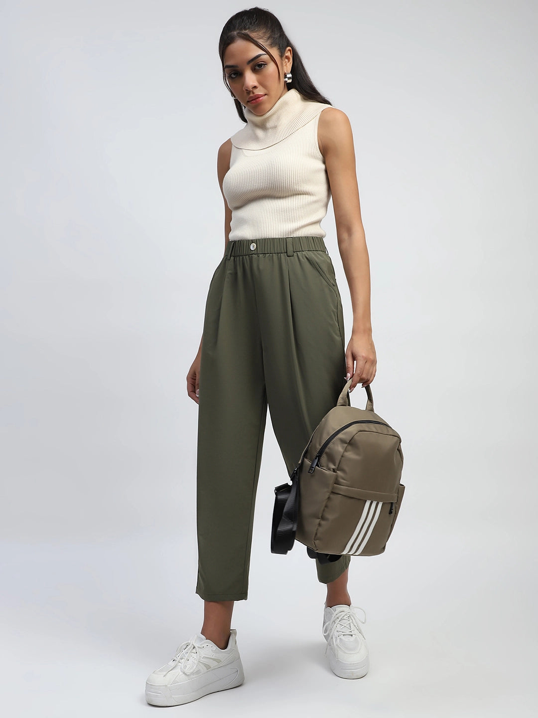 Dark Olive Solid Nylon Relaxed Fit Lower - Global Republic