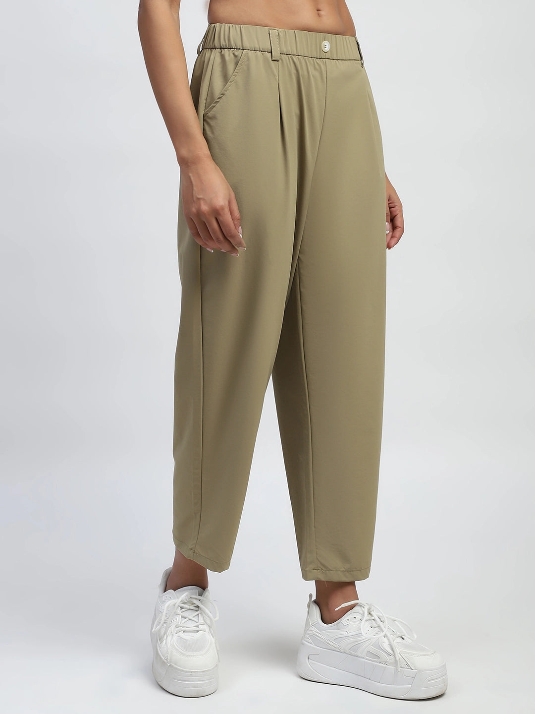 Khaki Solid Nylon Relaxed Fit Lower - Global Republic