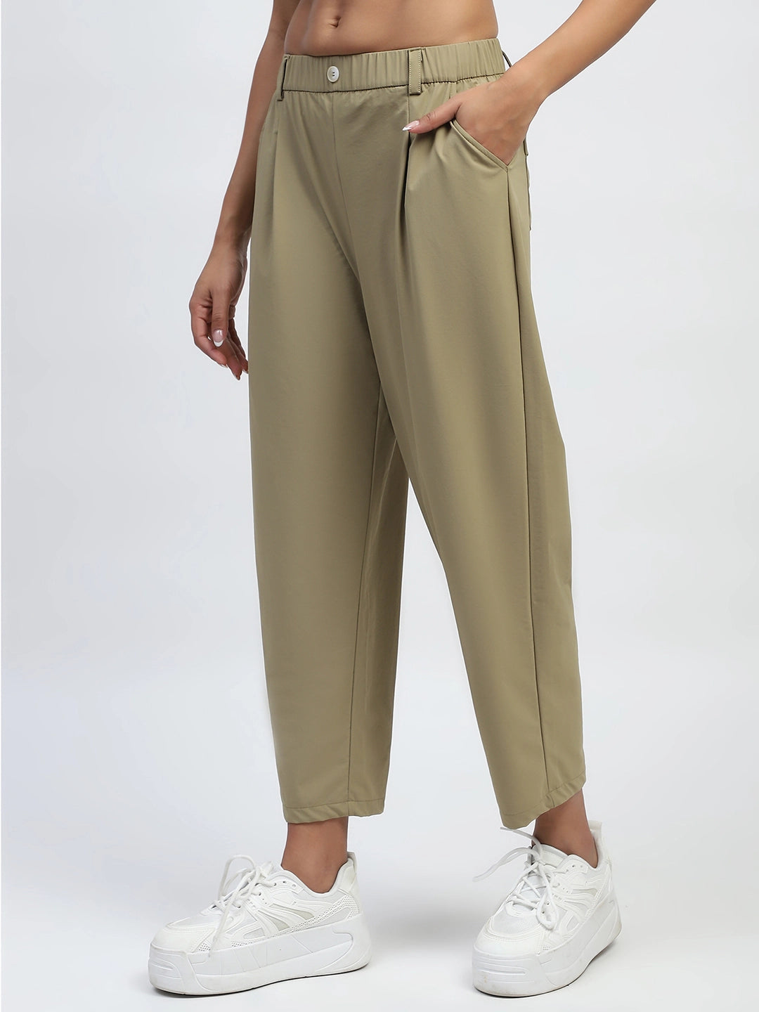 Khaki Solid Nylon Relaxed Fit Lower - Global Republic