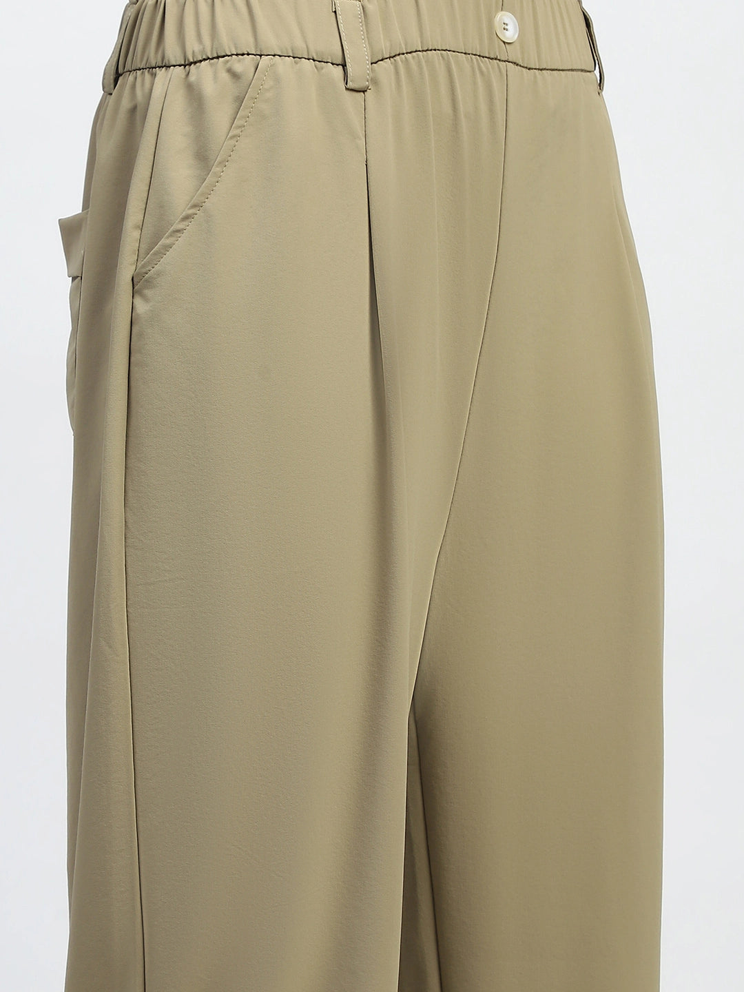 Khaki Solid Nylon Relaxed Fit Lower - Global Republic