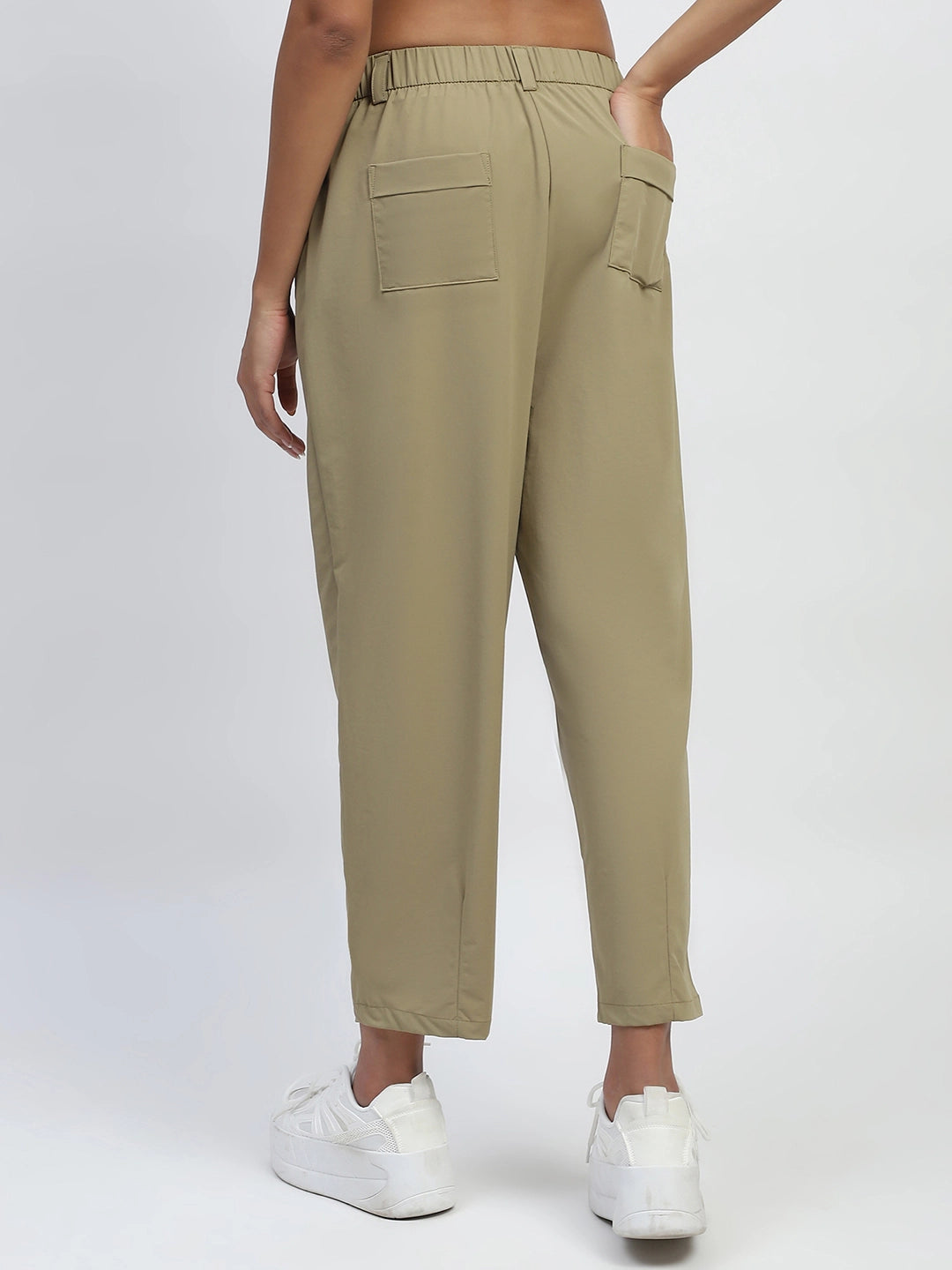Khaki Solid Nylon Relaxed Fit Lower - Global Republic