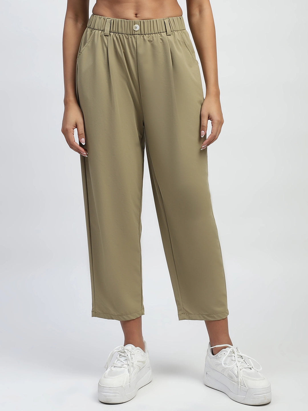 Khaki Solid Nylon Relaxed Fit Lower - Global Republic