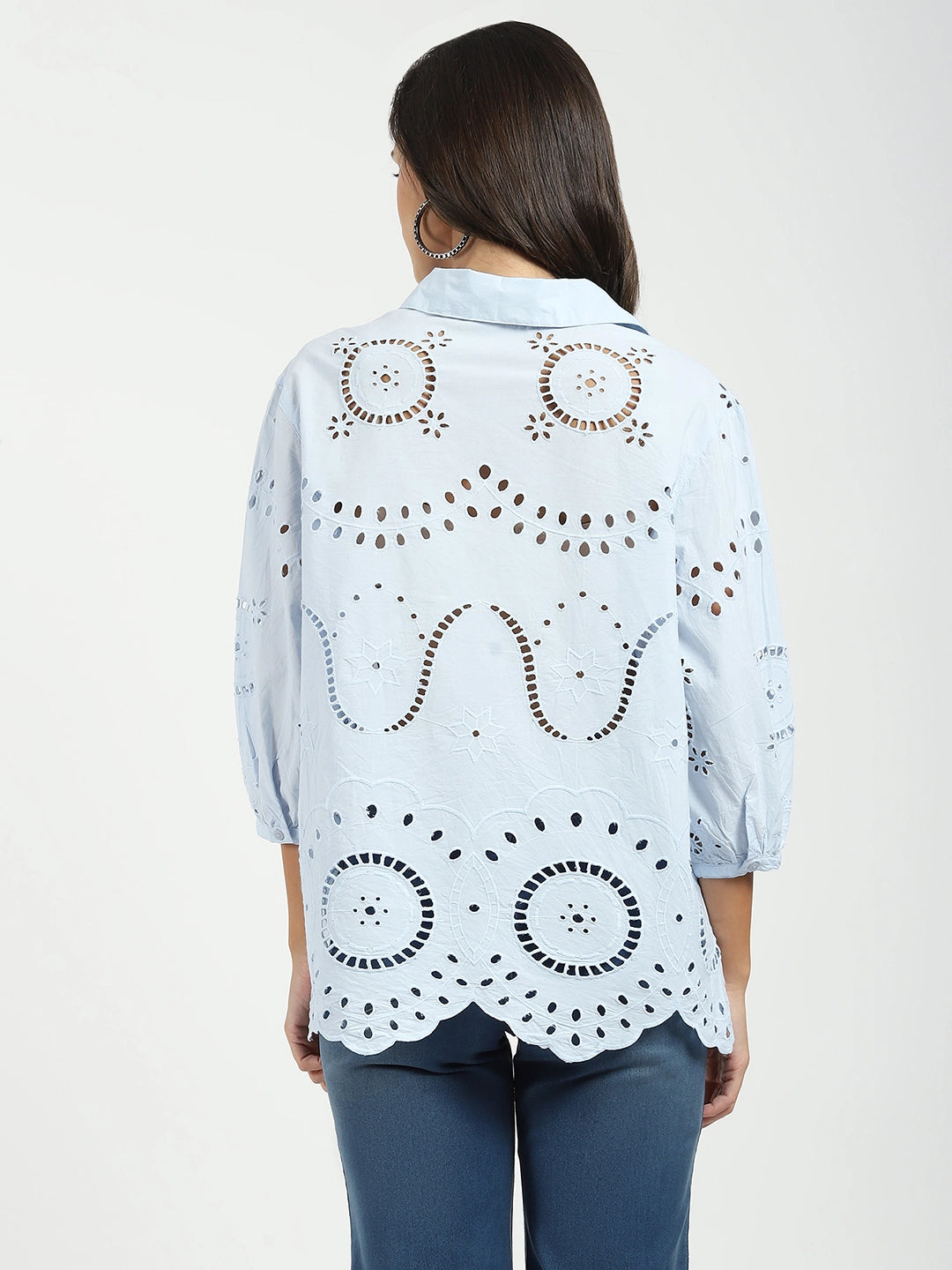 Blue Embroidered Schiffli Top - Global Republic