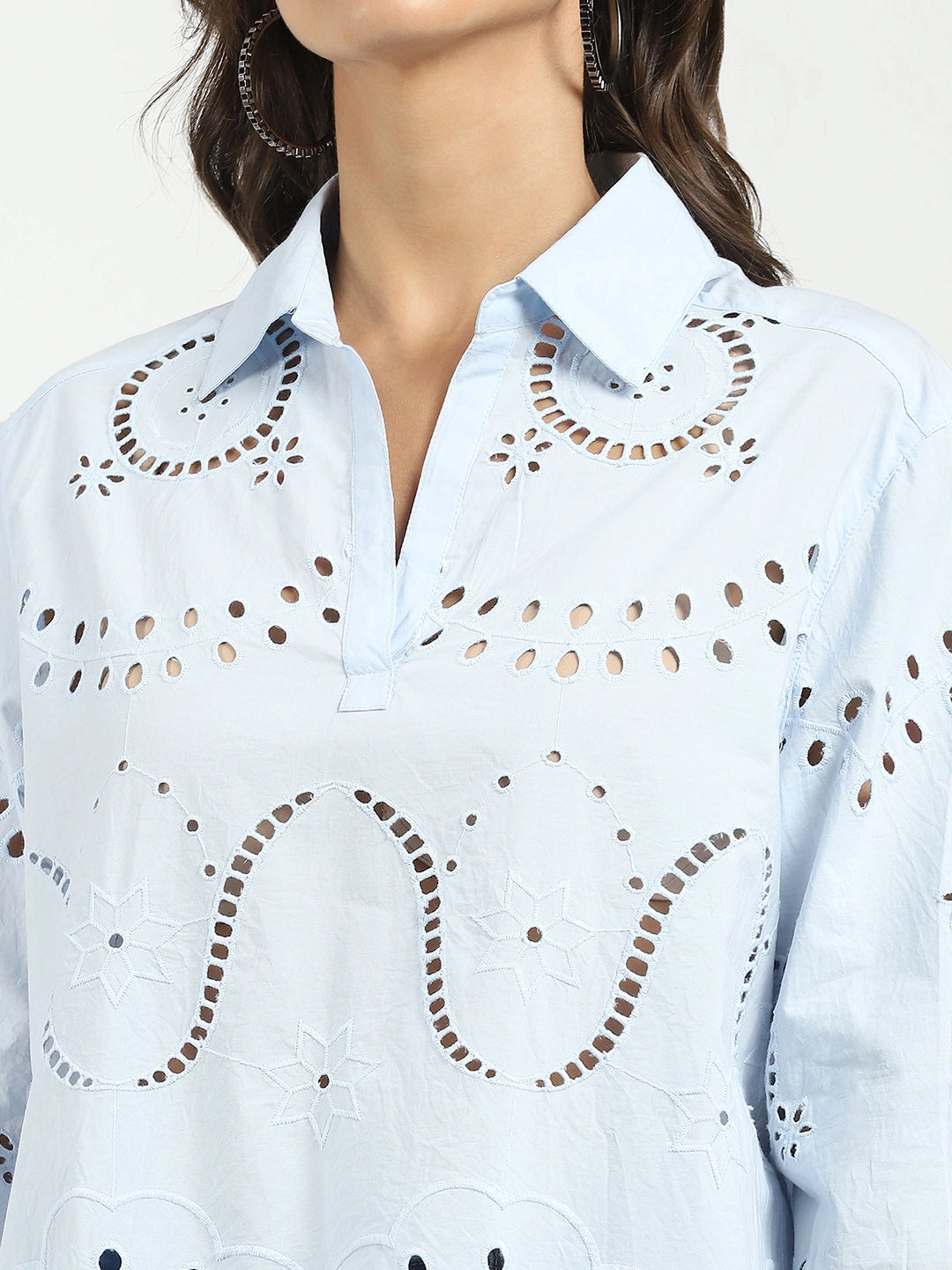 Blue Embroidered Schiffli Top - Global Republic