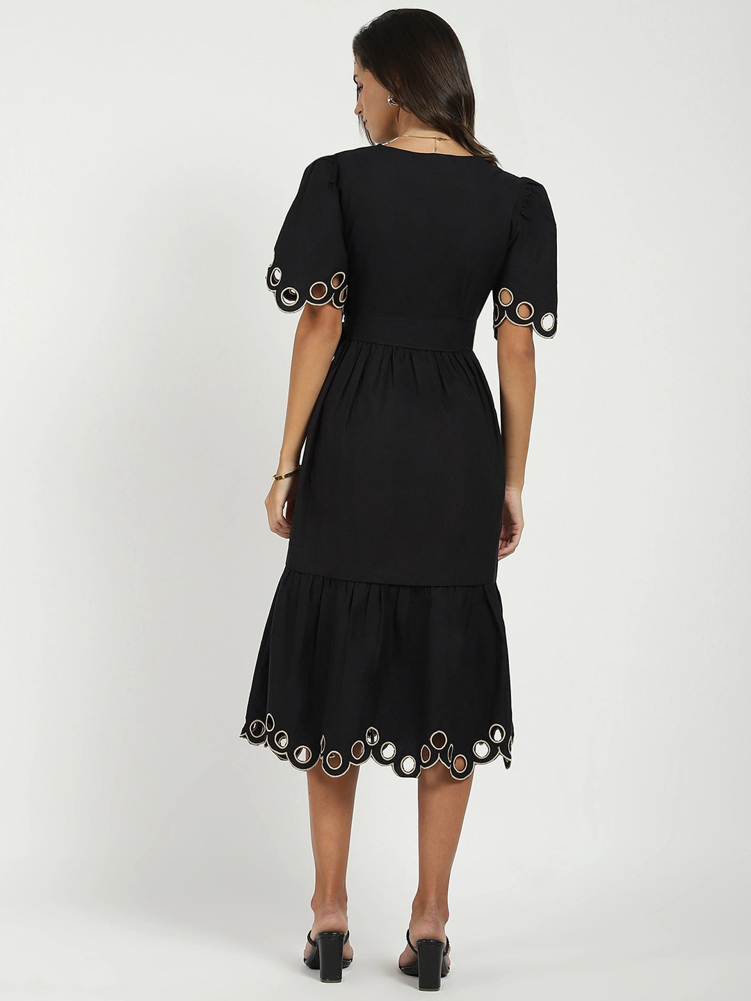 Black Cut Work Tiered Dress - Global Republic