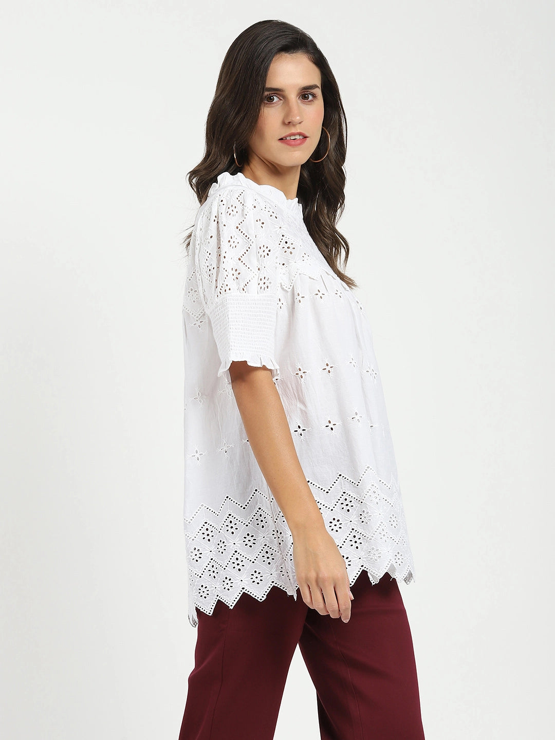 White Embroidered  Schiffli Top - Global Republic