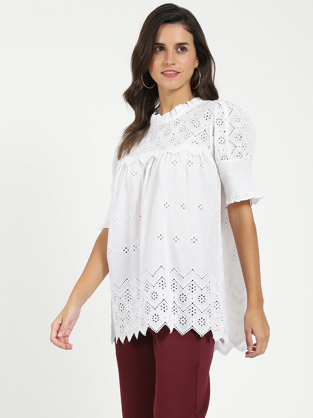 White Embroidered  Schiffli Top - Global Republic