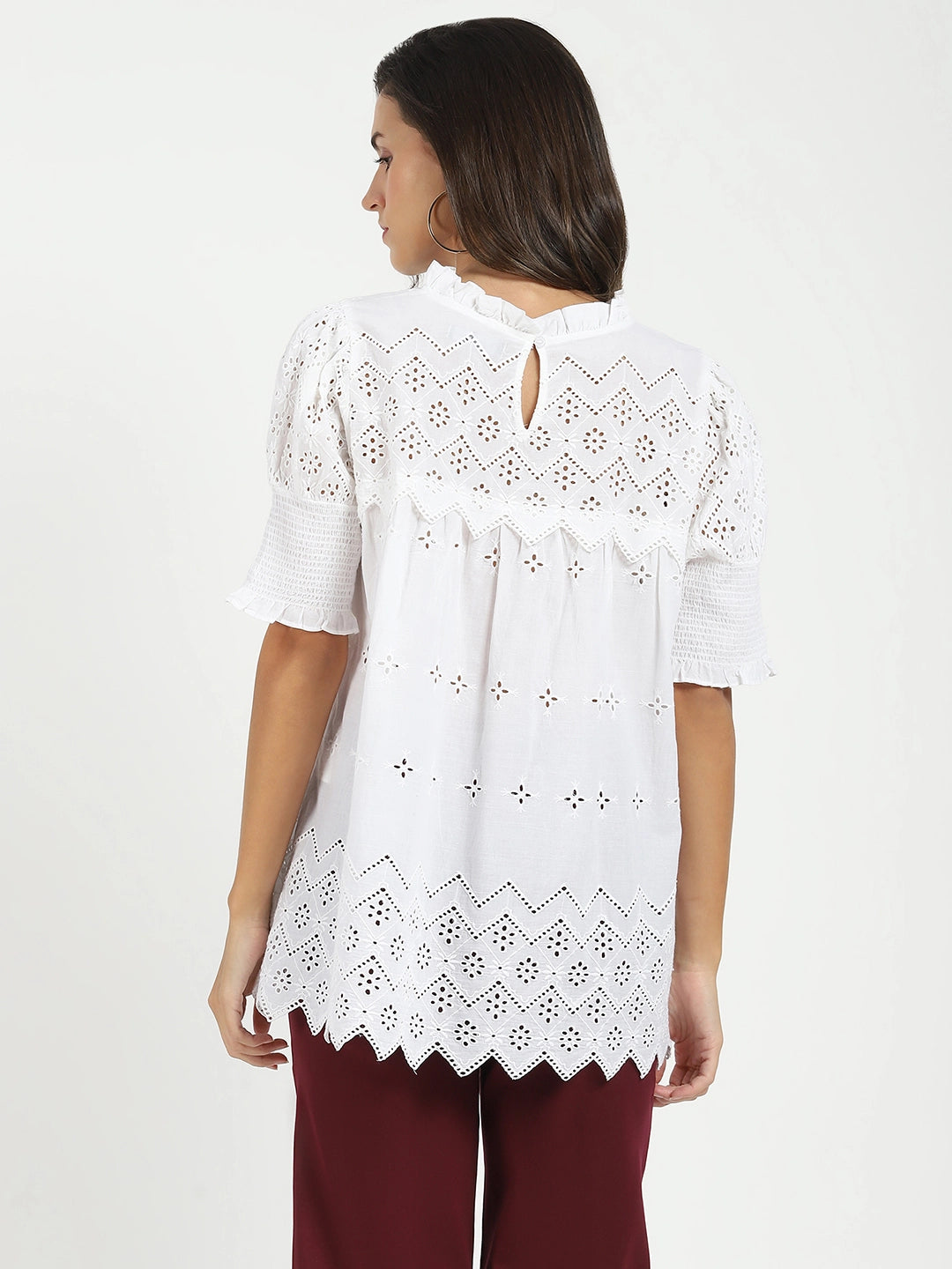White Embroidered  Schiffli Top - Global Republic