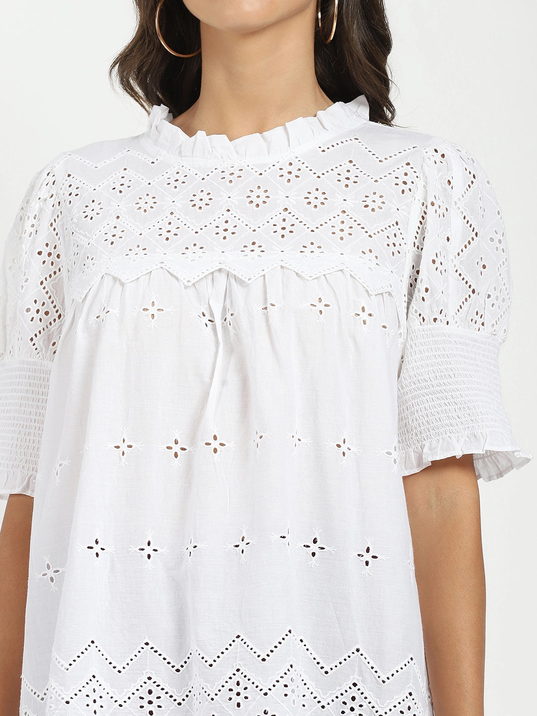 White Embroidered  Schiffli Top - Global Republic