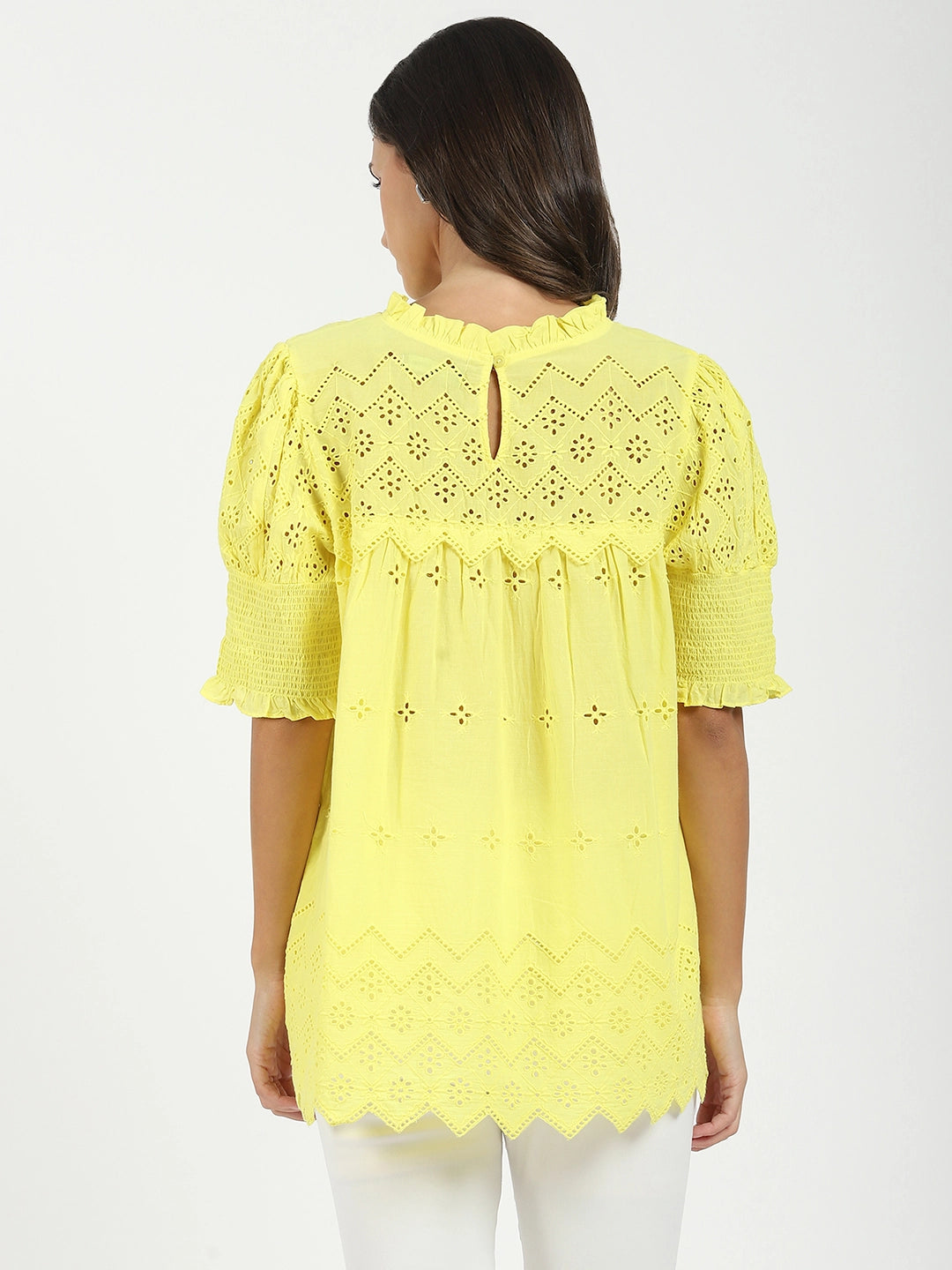 Yellow Embroidered  Schiffli Top - Global Republic