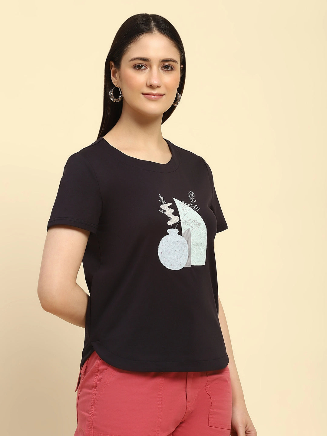 Embroidered Cotton Navy Top - Global Republic