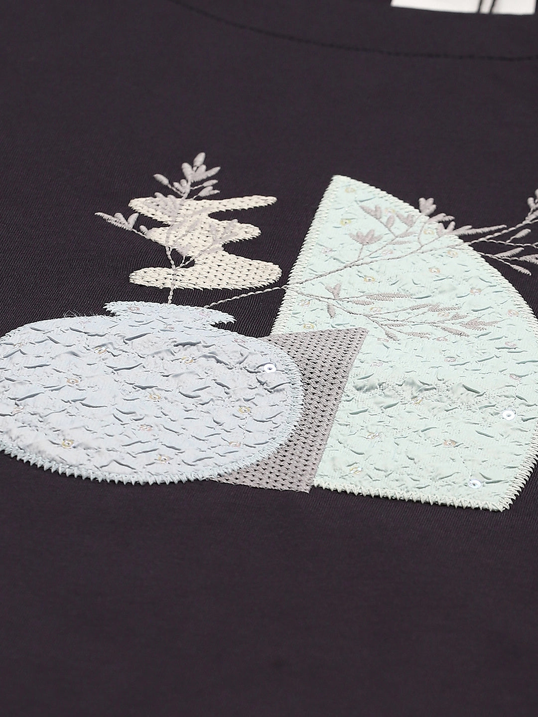 Embroidered Cotton Navy Top - Global Republic