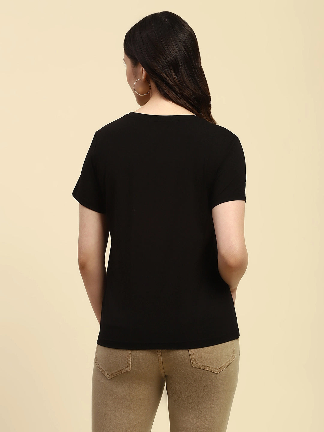 Black 3D Embroidered Modal Top - Global Republic