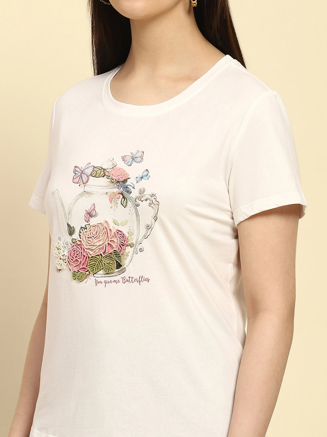 White 3D Embroidered Modal Top - Global Republic