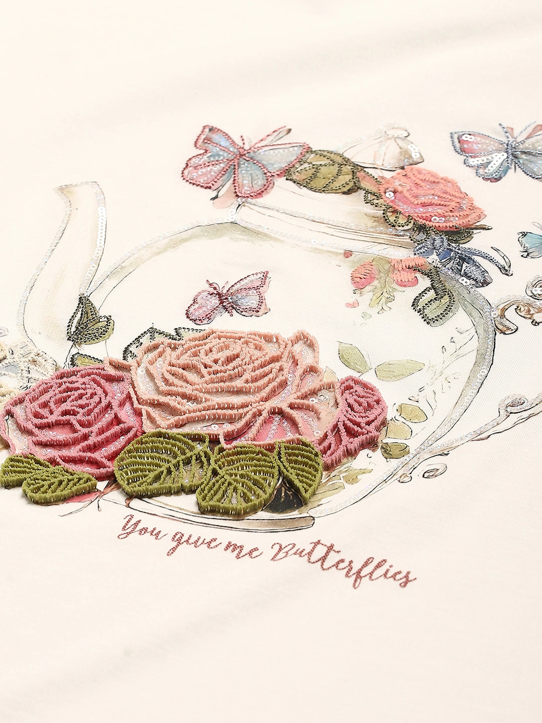 White 3D Embroidered Modal Top - Global Republic