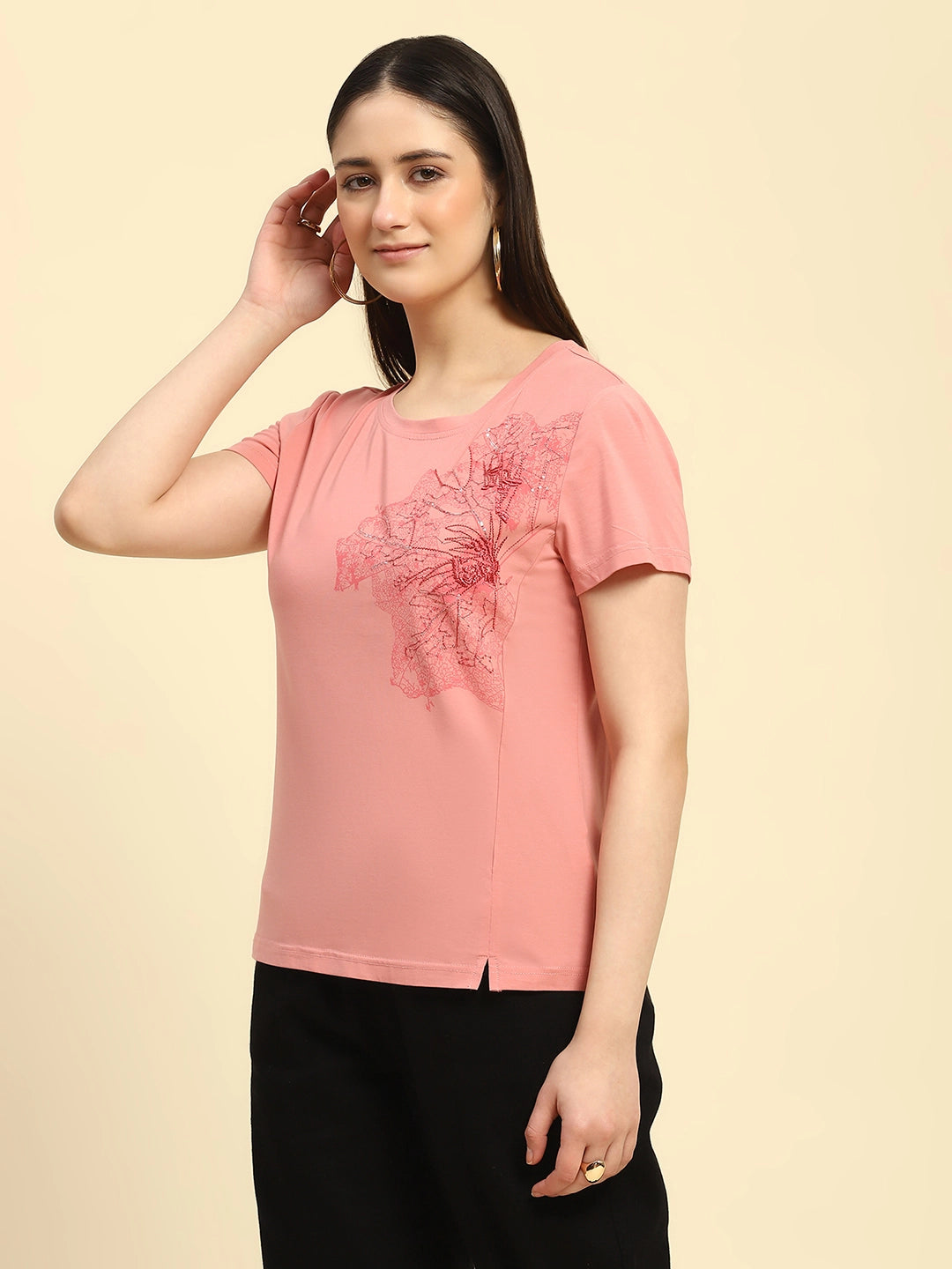 Pink Embroidered Modal Top - Global Republic