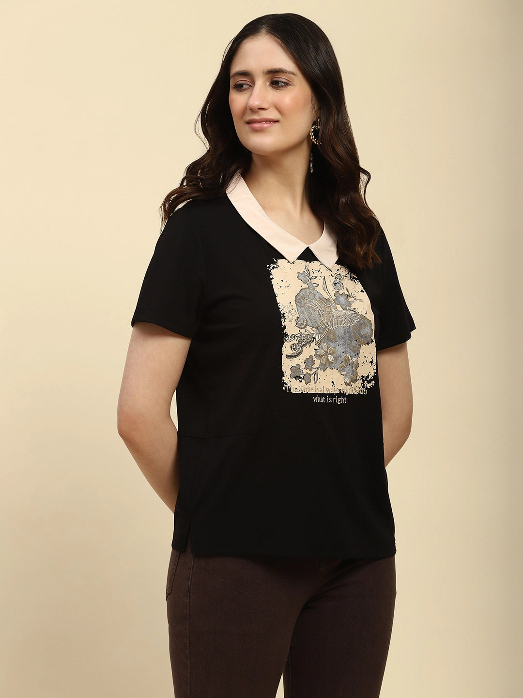 Black Motivational Quote Viscose Top - Global Republic