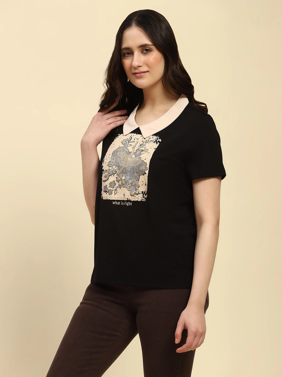 Black Motivational Quote Viscose Top - Global Republic