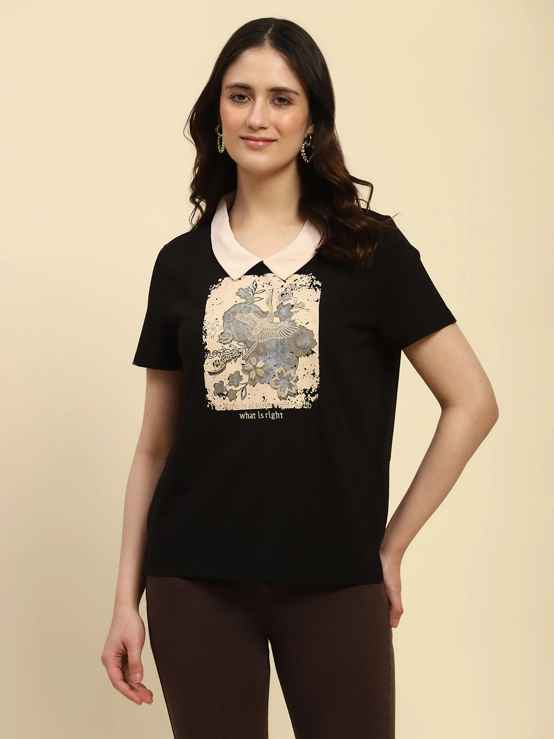 Black Motivational Quote Viscose Top - Global Republic