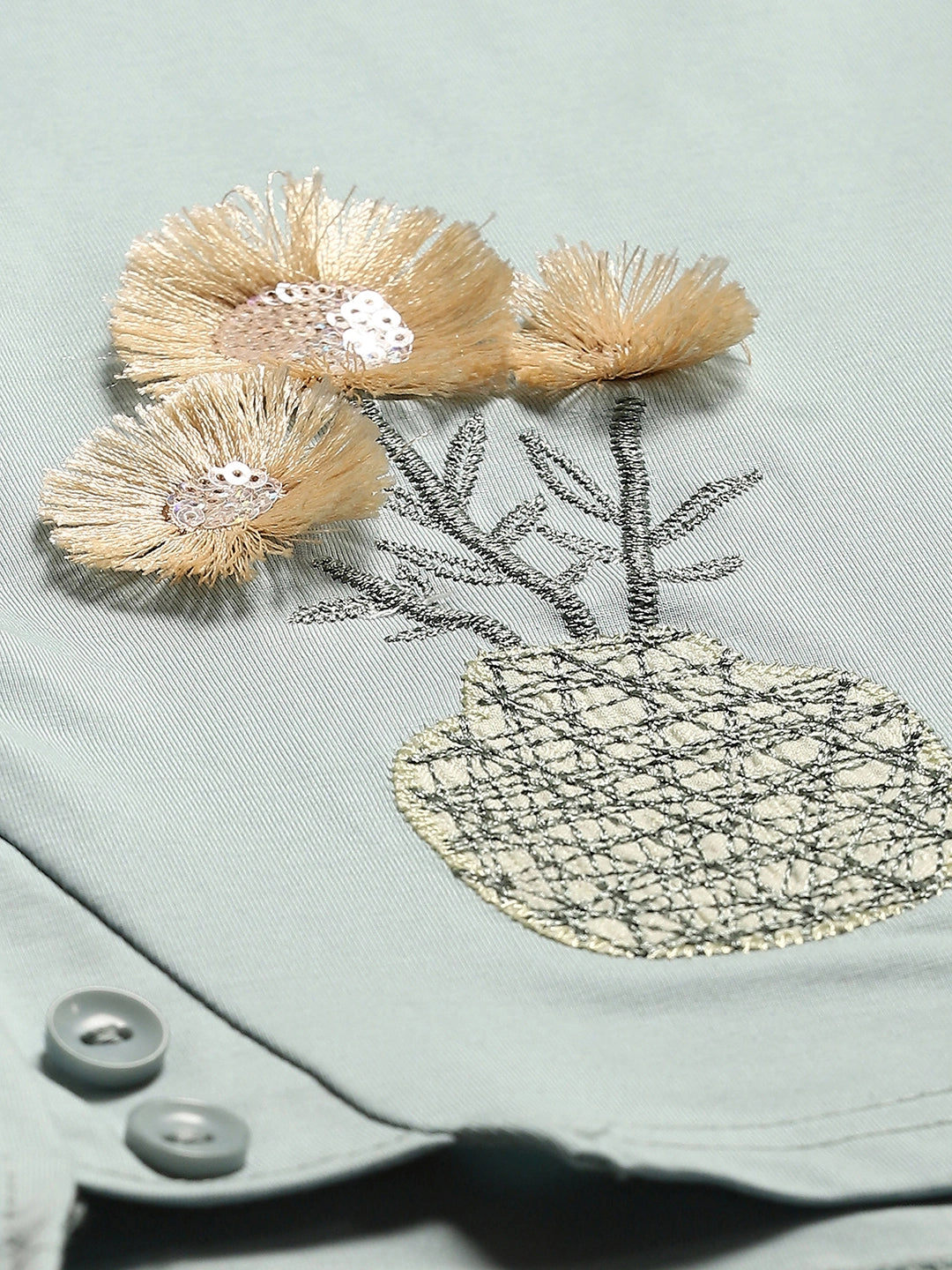 Dusty Blue Embroidered Cotton Top - Global Republic